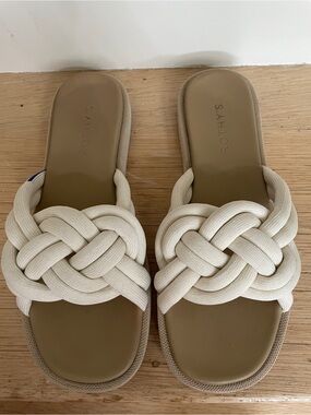 Rothy’s The Summer Sandal Braided Knotted Slide White Sand Cream Tan 8.5 GUC